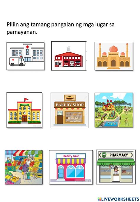mga lugar sa pamayanan|Lugar sa pamayanan interactive worksheet .